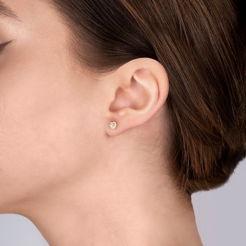 Kolczyki serca Savicki: złote, diamenty, żółty kwarc